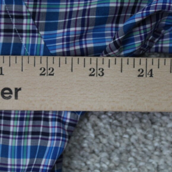 ETON Dress Shirt Men 17, 43 Blue/Green/Purple Plaid Long Sleeve Button Up - Picture 10 of 12